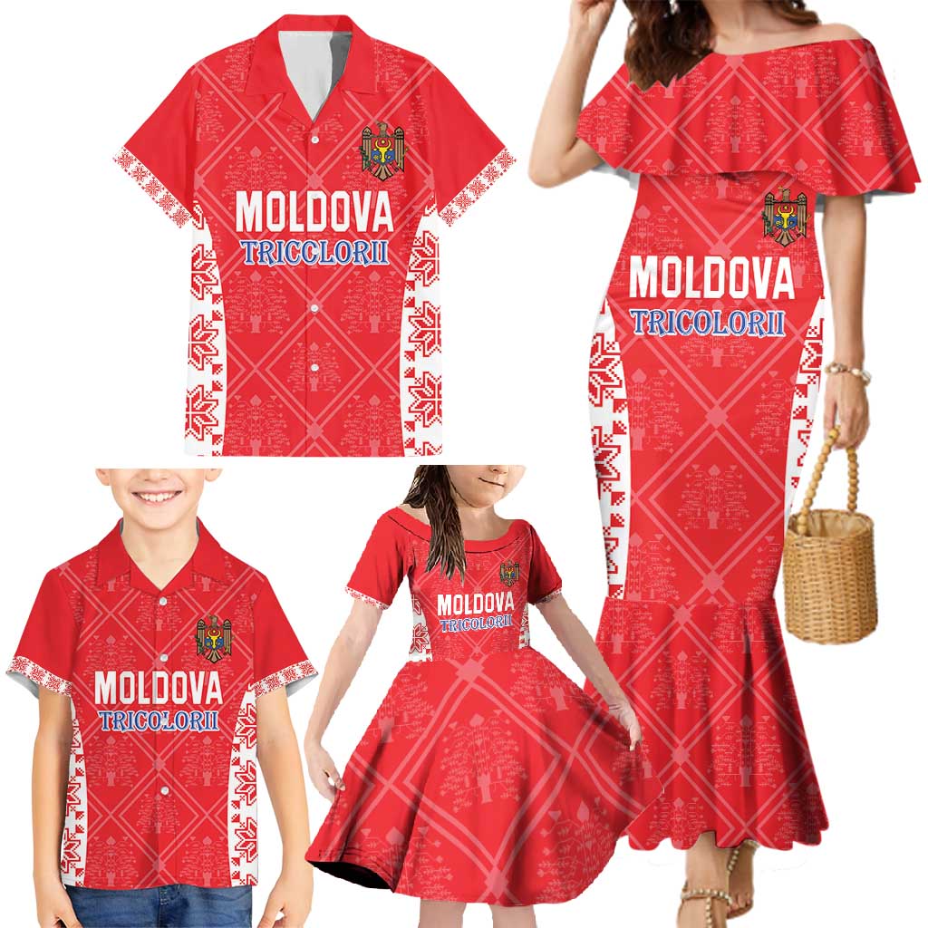 Custom Moldova Football Family Matching Mermaid Dress and Hawaiian Shirt Tricolorii Tree Of Life Red Version - Wonder Print Shop