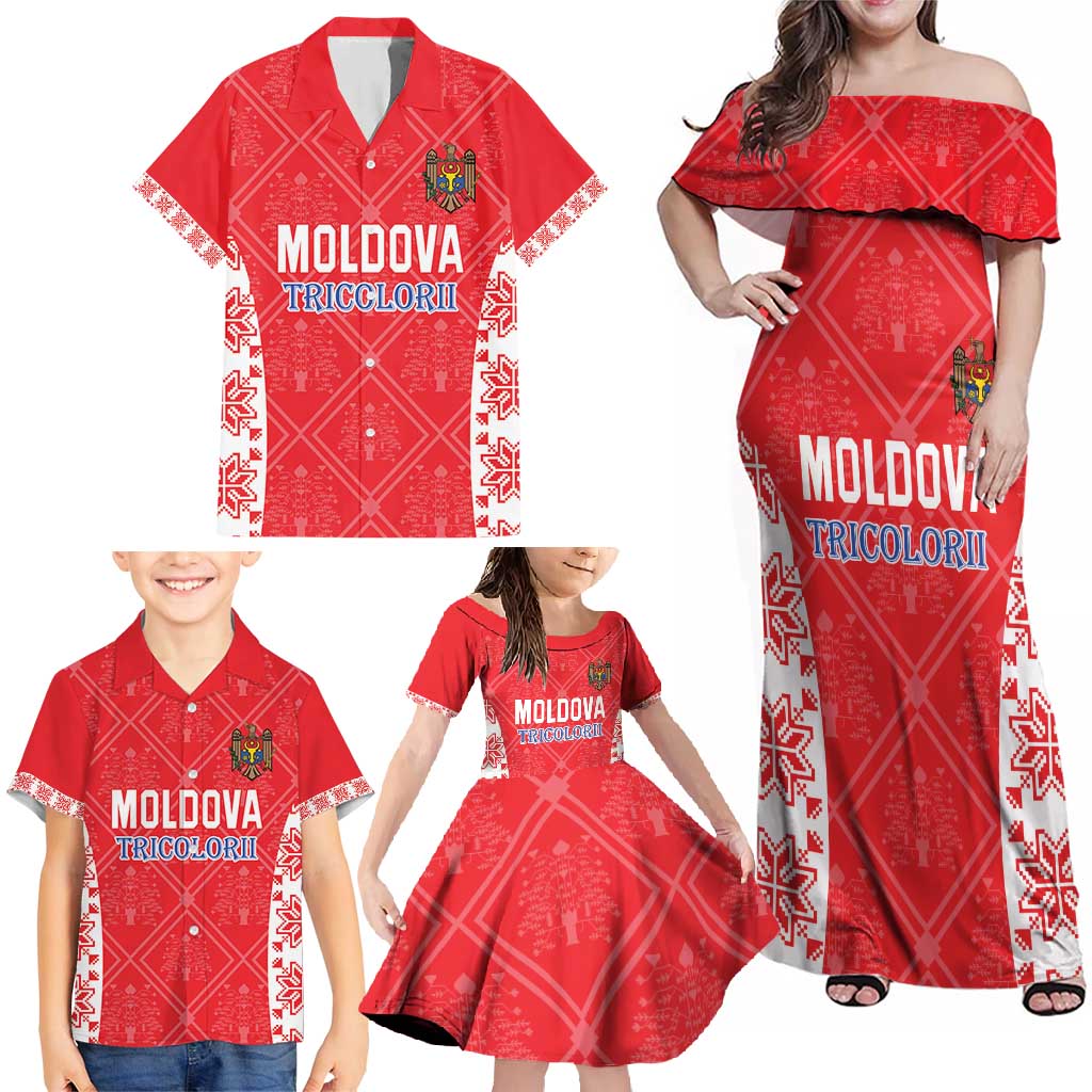 Custom Moldova Football Family Matching Off Shoulder Maxi Dress and Hawaiian Shirt Tricolorii Tree Of Life Red Version - Wonder Print Shop