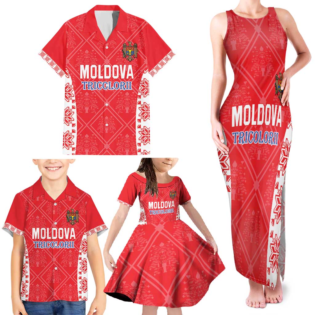 Custom Moldova Football Family Matching Tank Maxi Dress and Hawaiian Shirt Tricolorii Tree Of Life Red Version - Wonder Print Shop