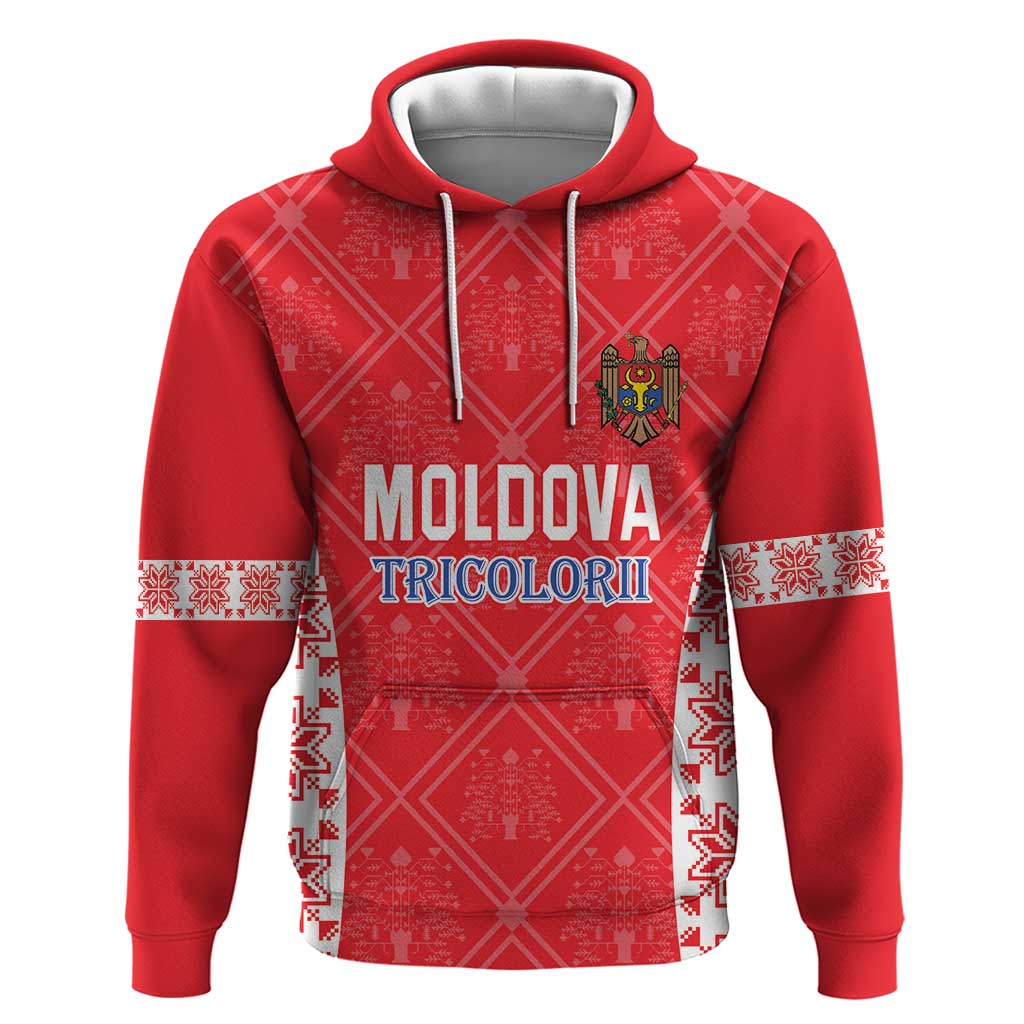 Custom Moldova Football Hoodie Tricolorii Tree Of Life Red Version - Wonder Print Shop