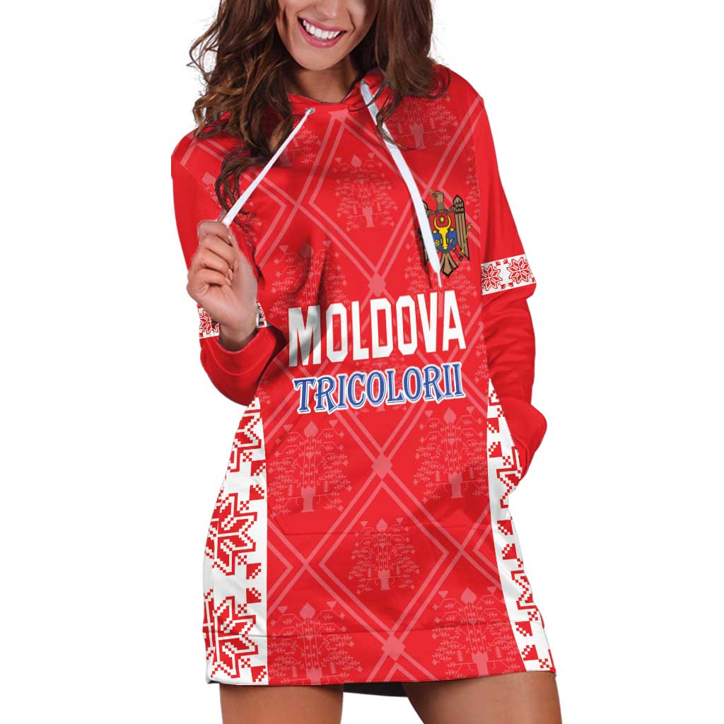 Custom Moldova Football Hoodie Dress Tricolorii Tree Of Life Red Version - Wonder Print Shop