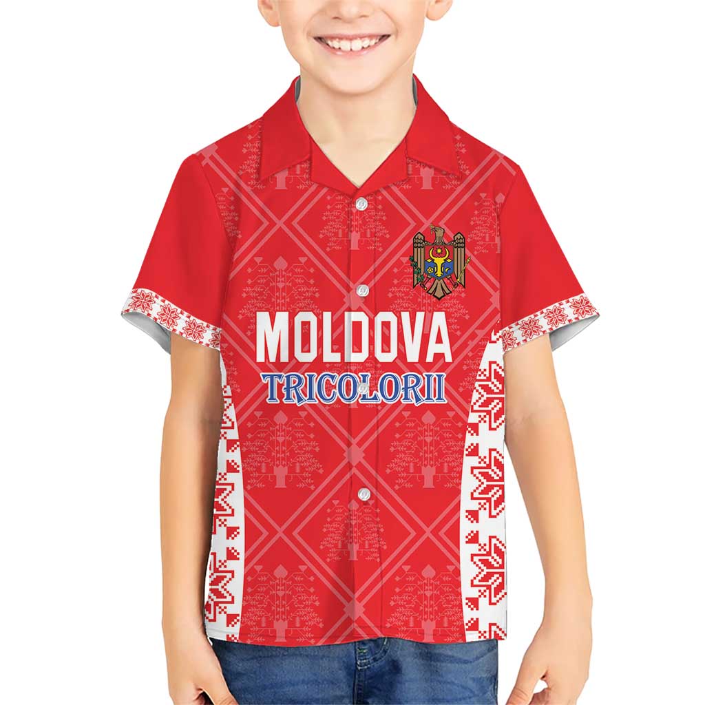 Custom Moldova Football Kid Hawaiian Shirt Tricolorii Tree Of Life Red Version - Wonder Print Shop