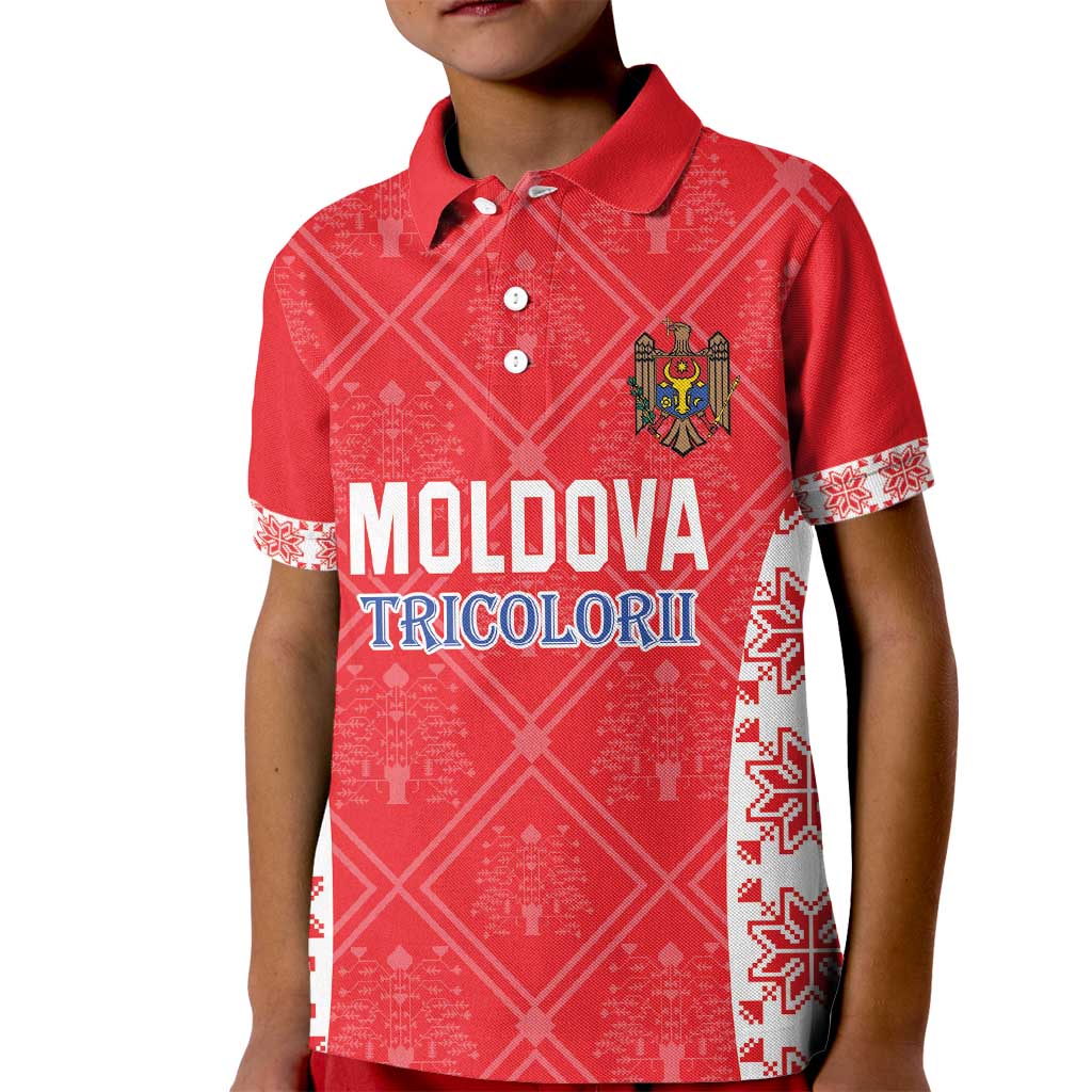 Custom Moldova Football Kid Polo Shirt Tricolorii Tree Of Life Red Version - Wonder Print Shop