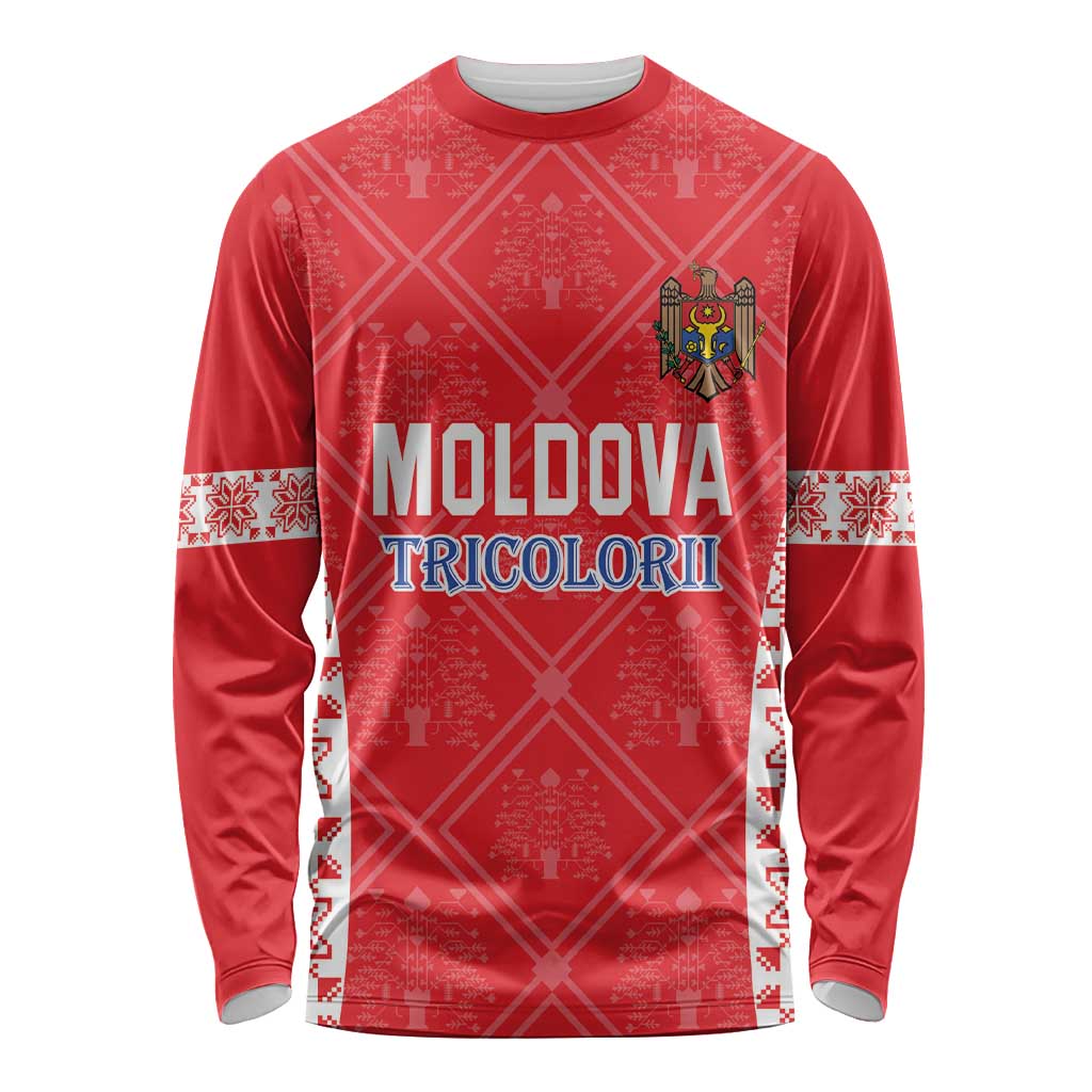 Custom Moldova Football Long Sleeve Shirt Tricolorii Tree Of Life Red Version - Wonder Print Shop