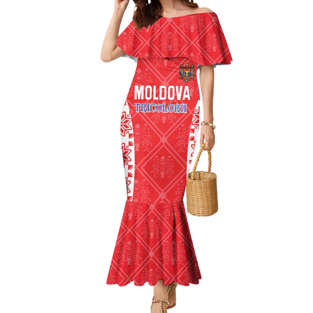 Custom Moldova Football Mermaid Dress Tricolorii Tree Of Life Red Version - Wonder Print Shop