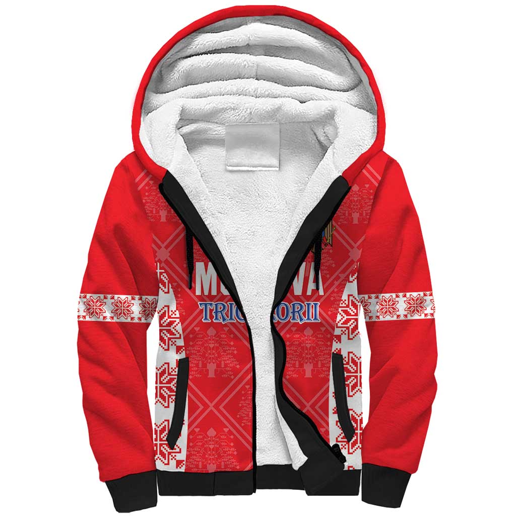 Custom Moldova Football Sherpa Hoodie Tricolorii Tree Of Life Red Version - Wonder Print Shop