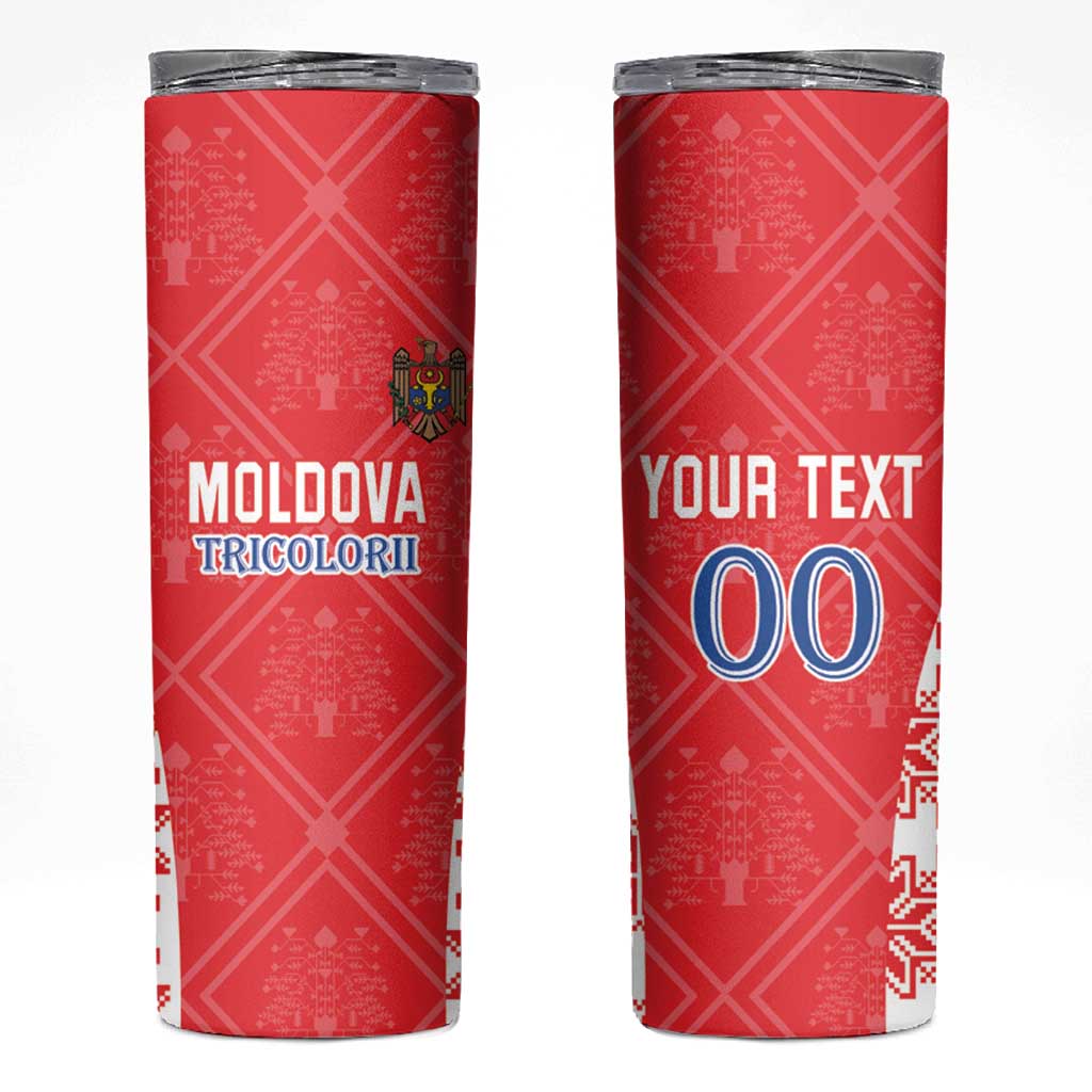 Custom Moldova Football Skinny Tumbler Tricolorii Tree Of Life Red Version