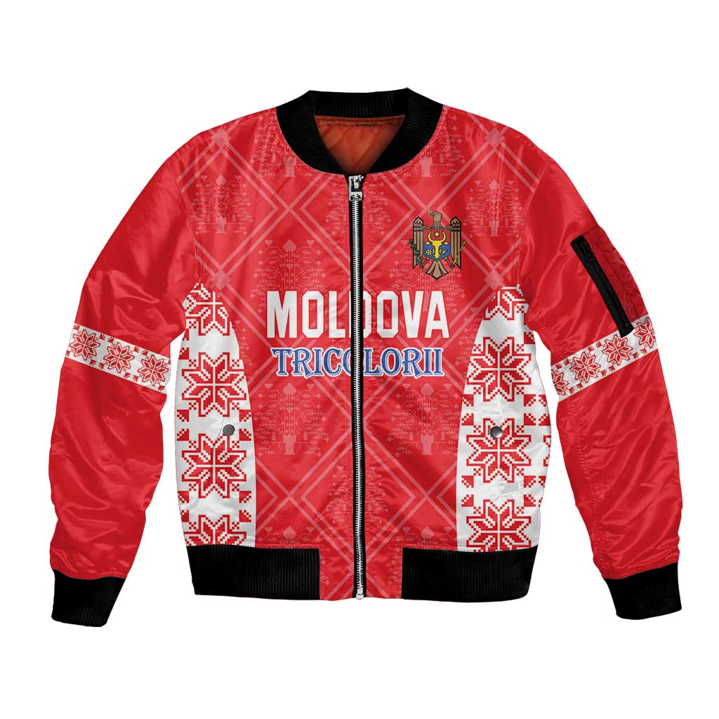 Custom Moldova Football Sleeve Zip Bomber Jacket Tricolorii Tree Of Life Red Version - Wonder Print Shop