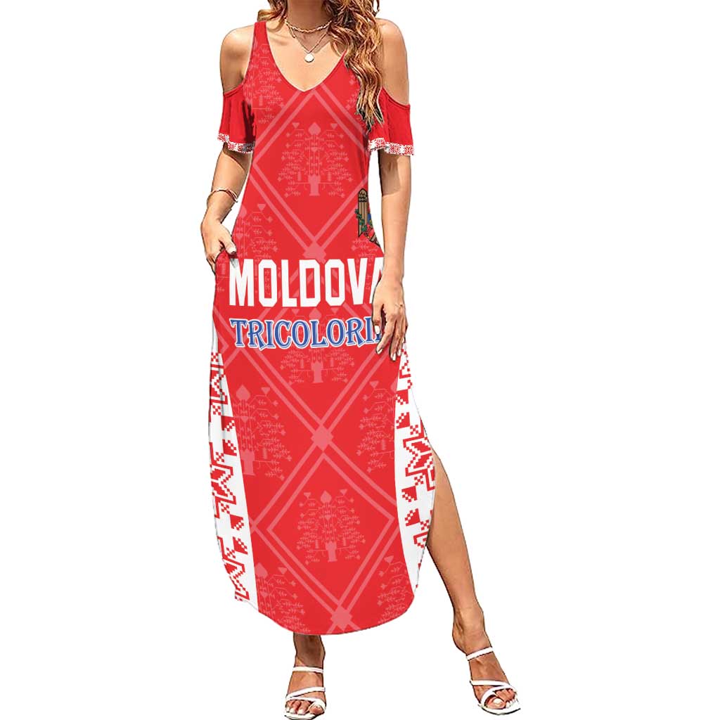 Custom Moldova Football Summer Maxi Dress Tricolorii Tree Of Life Red Version - Wonder Print Shop