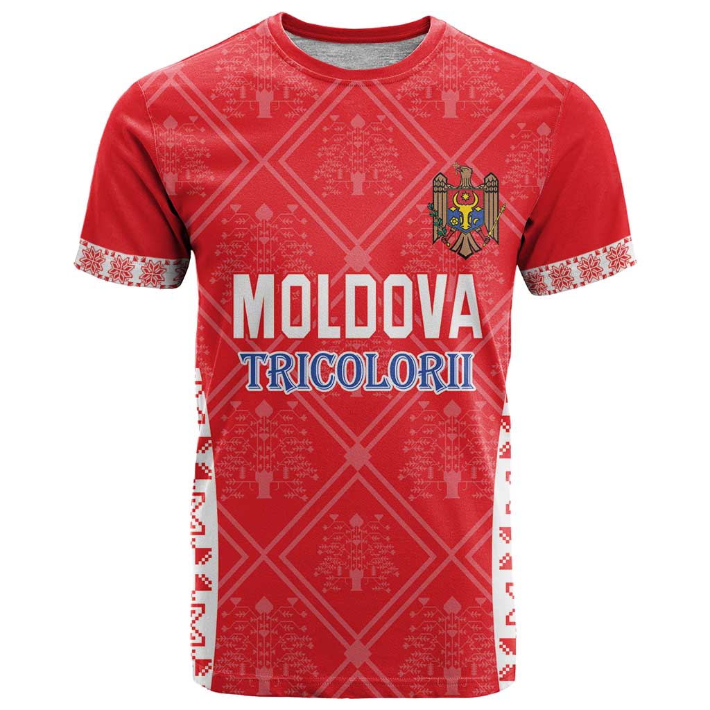 Custom Moldova Football T Shirt Tricolorii Tree Of Life Red Version - Wonder Print Shop