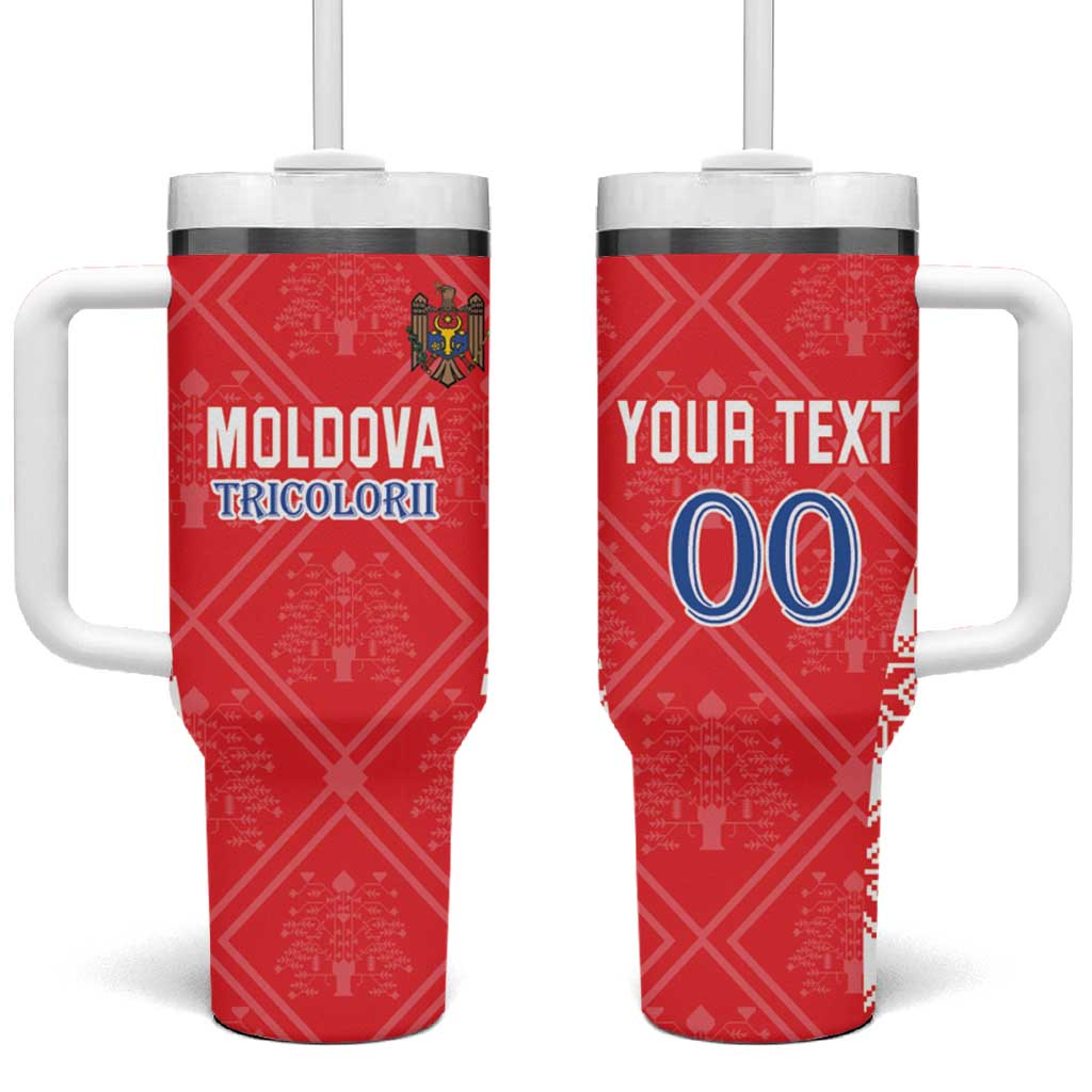 Custom Moldova Football Tumbler With Handle Tricolorii Tree Of Life Red Version