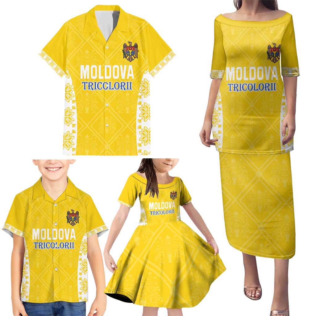 Custom Moldova Football Family Matching Puletasi and Hawaiian Shirt Tricolorii Tree Of Life Yellow Version - Wonder Print Shop