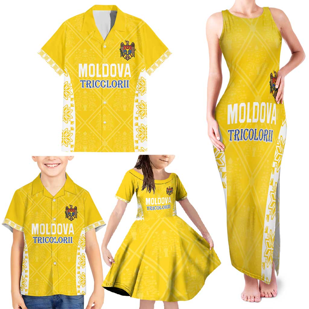 Custom Moldova Football Family Matching Tank Maxi Dress and Hawaiian Shirt Tricolorii Tree Of Life Yellow Version - Wonder Print Shop