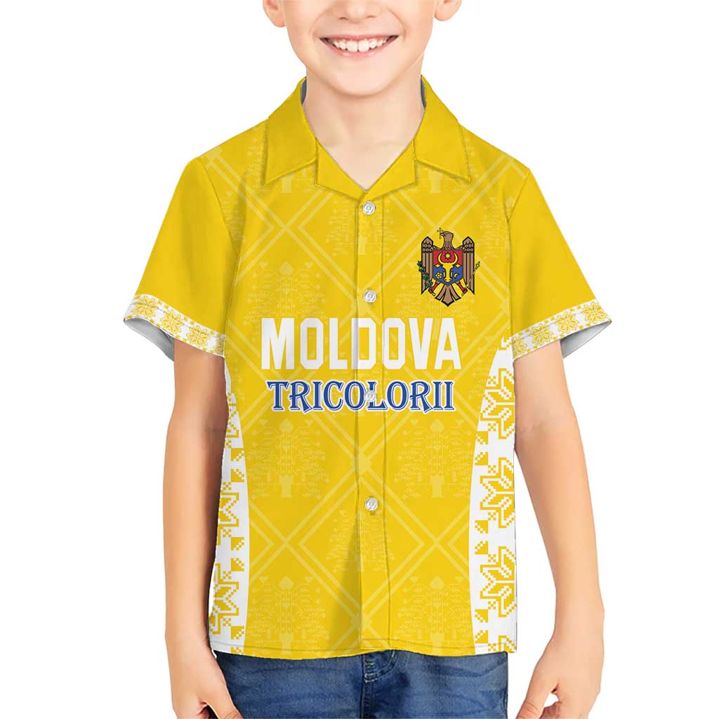 Custom Moldova Football Kid Hawaiian Shirt Tricolorii Tree Of Life Yellow Version - Wonder Print Shop