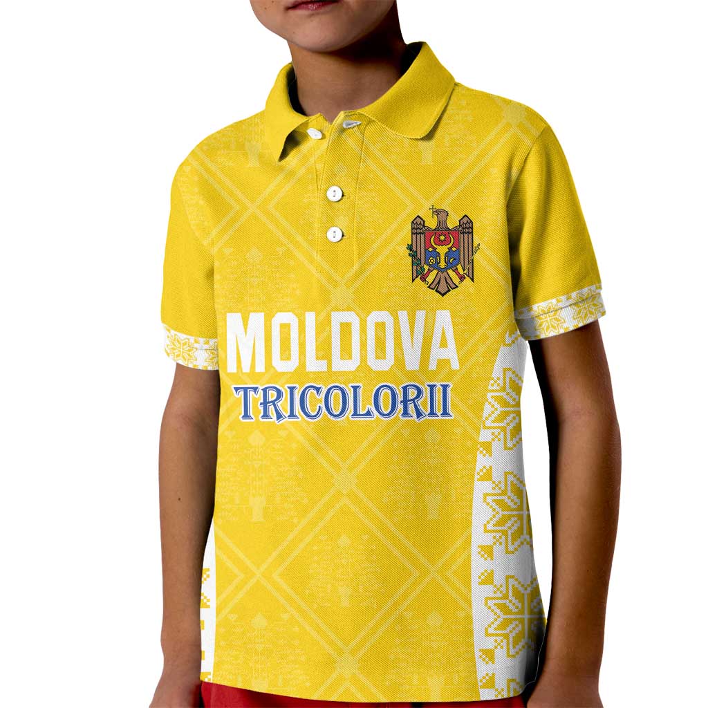 Custom Moldova Football Kid Polo Shirt Tricolorii Tree Of Life Yellow Version - Wonder Print Shop