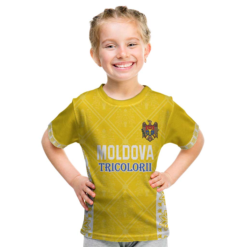 Custom Moldova Football Kid T Shirt Tricolorii Tree Of Life Yellow Version - Wonder Print Shop