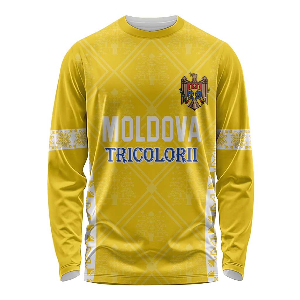 Custom Moldova Football Long Sleeve Shirt Tricolorii Tree Of Life Yellow Version - Wonder Print Shop