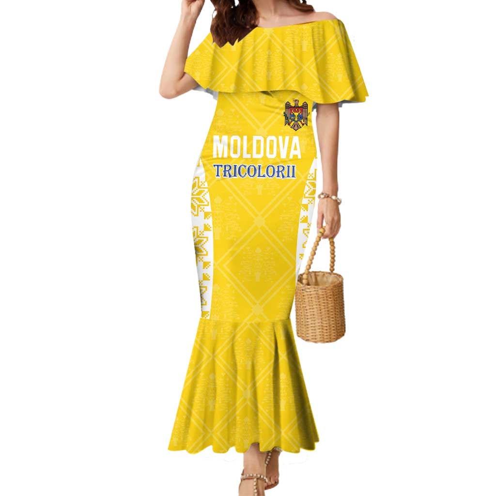 Custom Moldova Football Mermaid Dress Tricolorii Tree Of Life Yellow Version - Wonder Print Shop