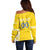 Custom Moldova Football Off Shoulder Sweater Tricolorii Tree Of Life Yellow Version