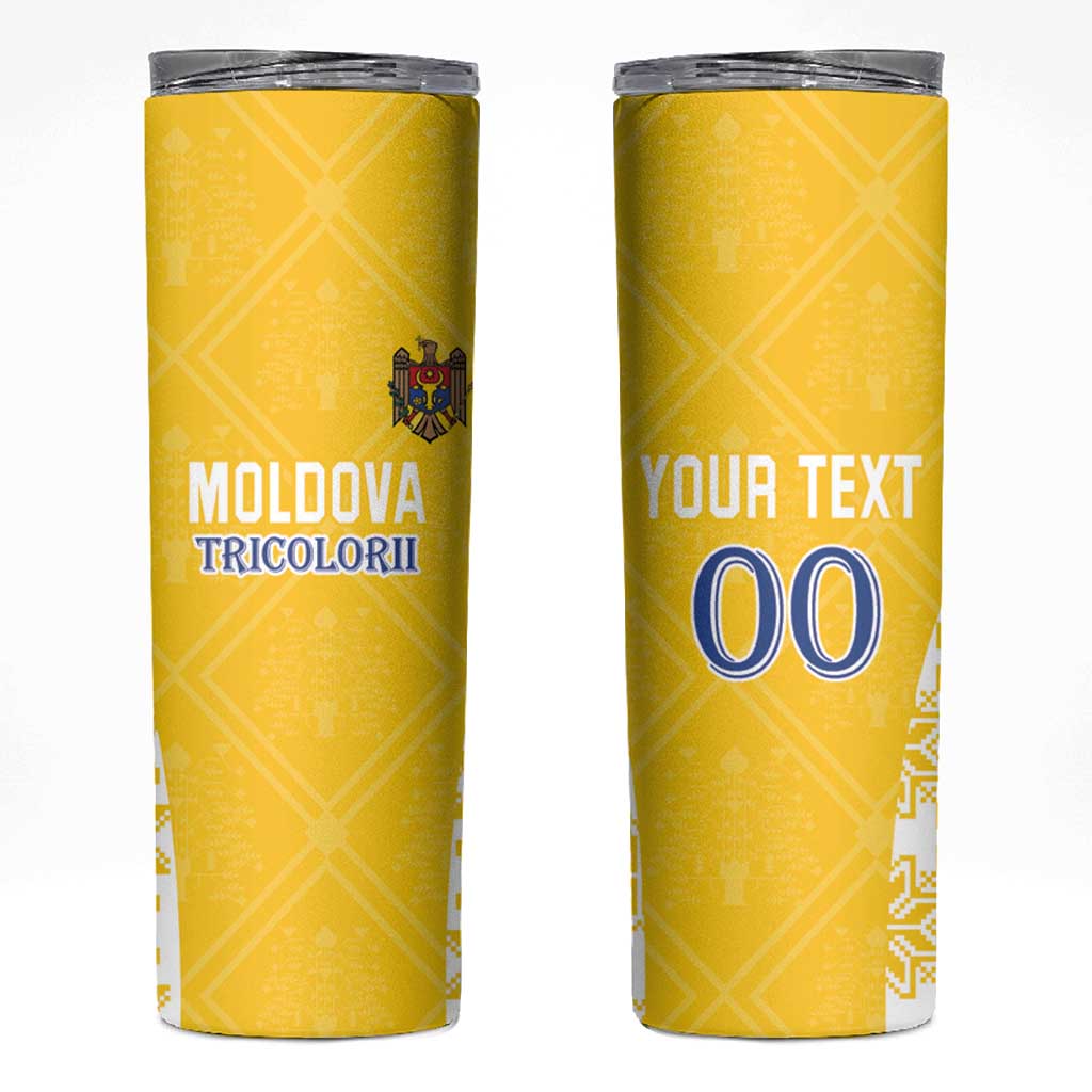 Custom Moldova Football Skinny Tumbler Tricolorii Tree Of Life Yellow Version