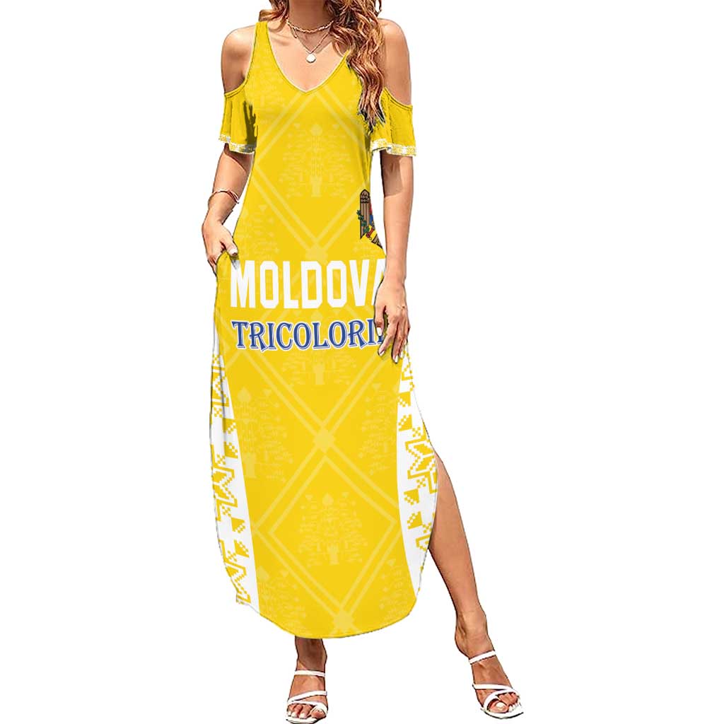 Custom Moldova Football Summer Maxi Dress Tricolorii Tree Of Life Yellow Version - Wonder Print Shop