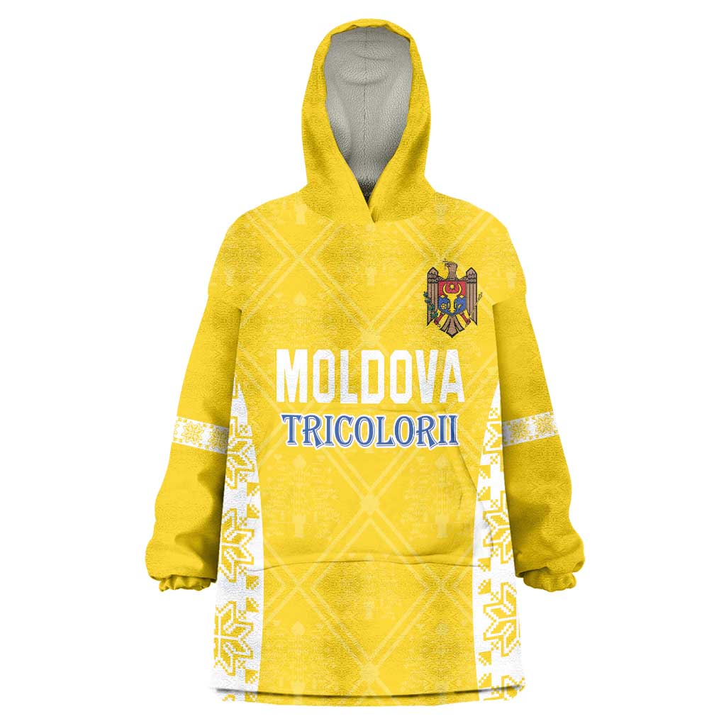 Custom Moldova Football Wearable Blanket Hoodie Tricolorii Tree Of Life Yellow Version