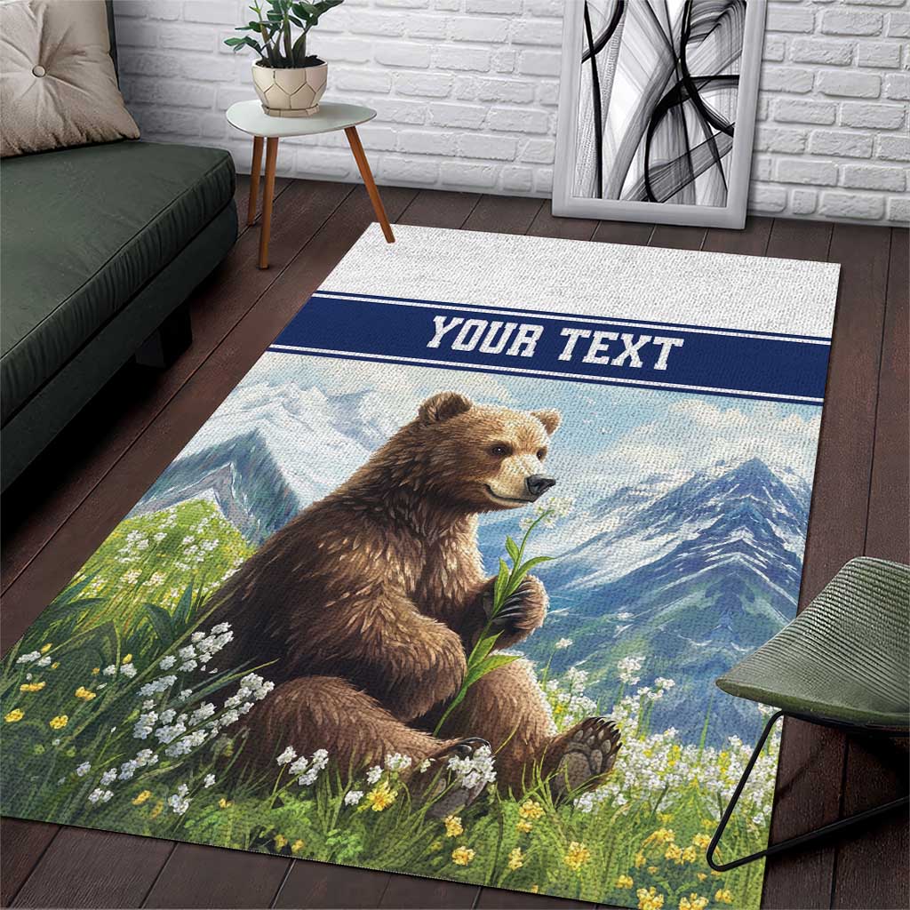 Personalized Finland Area Rug Brown Bear With Lily Of The Valley