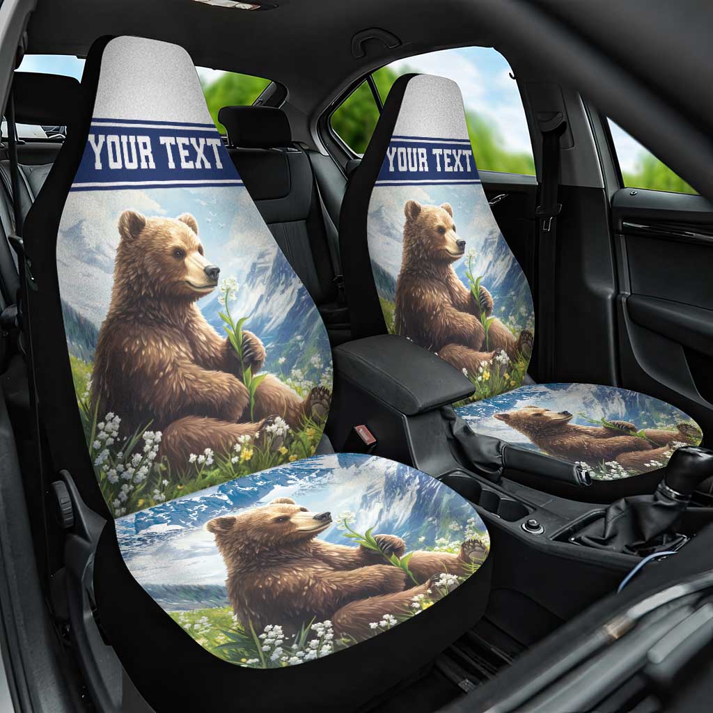 Personalized Finland Car Seat Cover Brown Bear With Lily Of The Valley - Wonder Print Shop