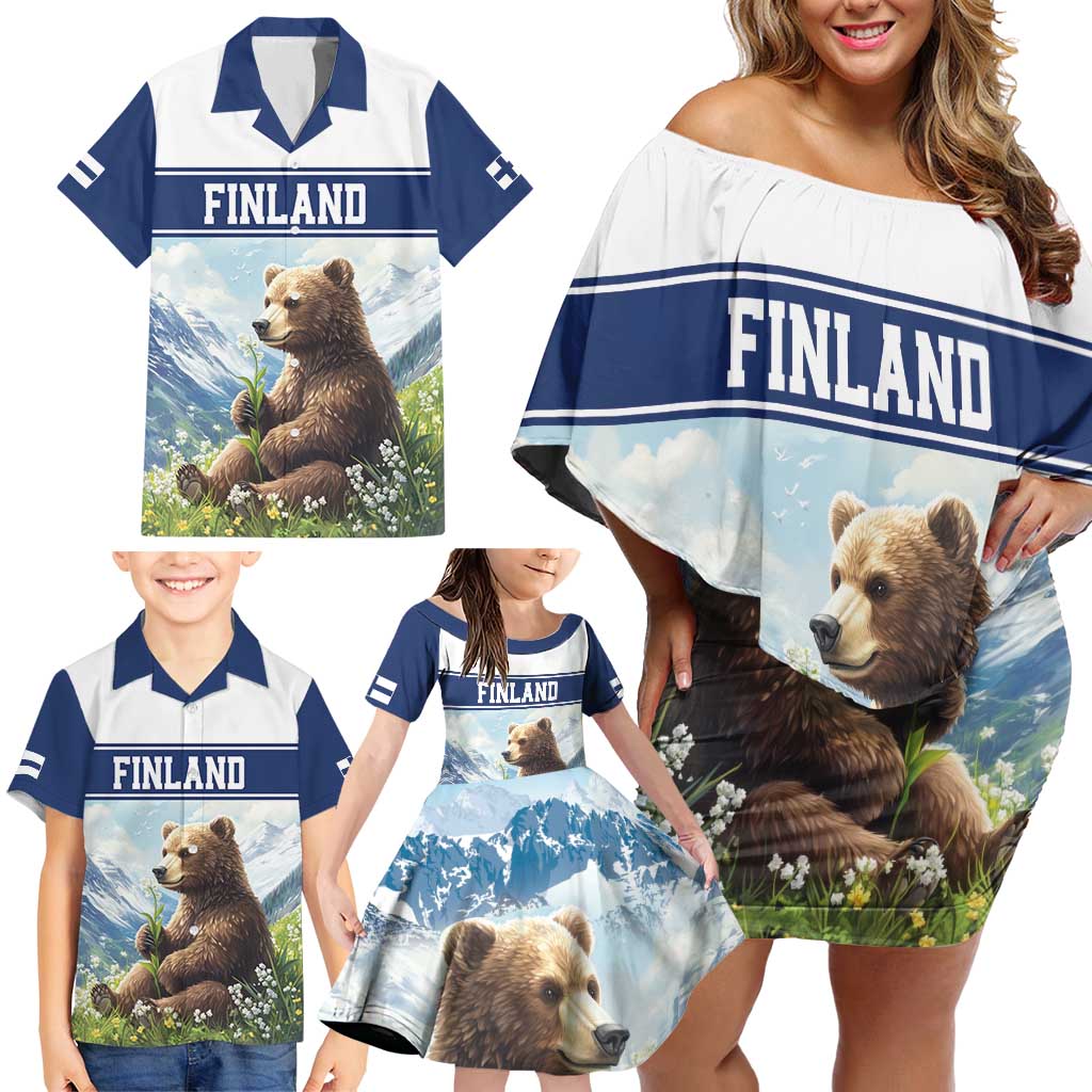 Personalized Finland Family Matching Off Shoulder Short Dress and Hawaiian Shirt Brown Bear With Lily Of The Valley - Wonder Print Shop