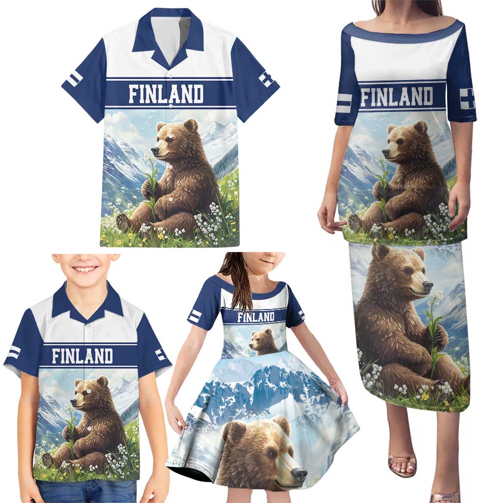 Personalized Finland Family Matching Puletasi and Hawaiian Shirt Brown Bear With Lily Of The Valley - Wonder Print Shop