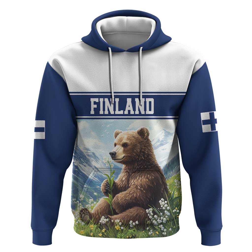 Personalized Finland Hoodie Brown Bear With Lily Of The Valley - Wonder Print Shop