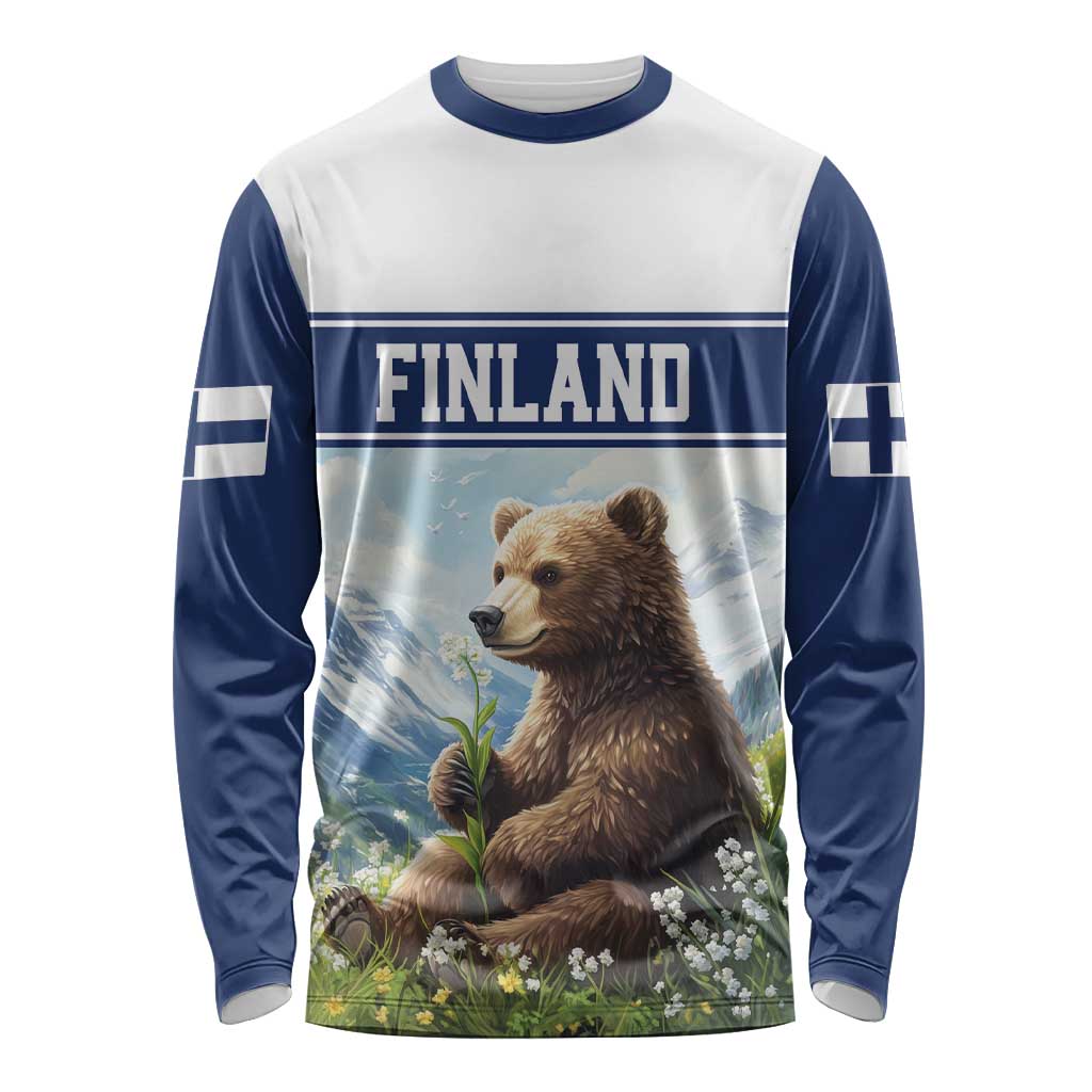 Personalized Finland Long Sleeve Shirt Brown Bear With Lily Of The Valley - Wonder Print Shop