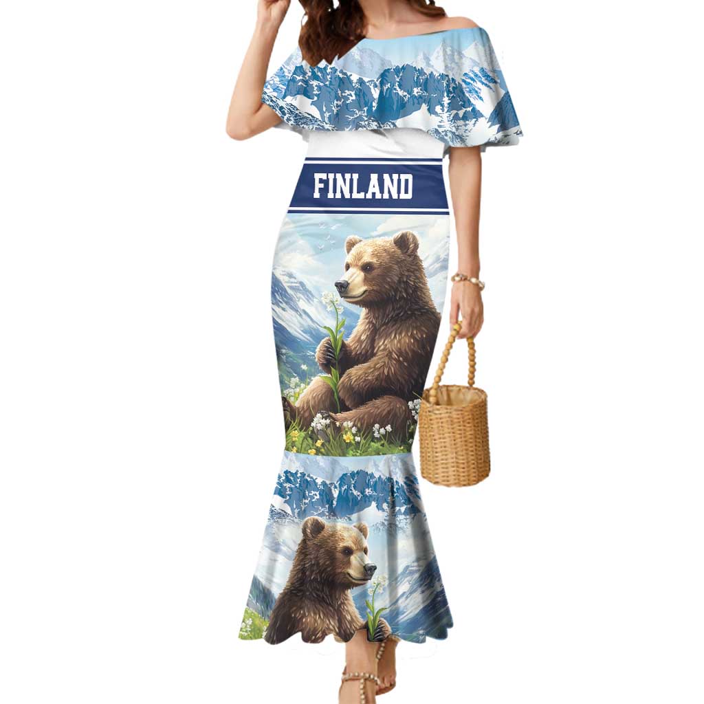 Personalized Finland Mermaid Dress Brown Bear With Lily Of The Valley - Wonder Print Shop