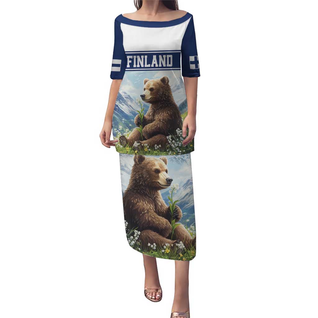 Personalized Finland Puletasi Brown Bear With Lily Of The Valley - Wonder Print Shop