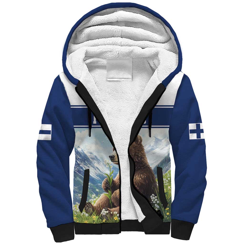 Personalized Finland Sherpa Hoodie Brown Bear With Lily Of The Valley - Wonder Print Shop