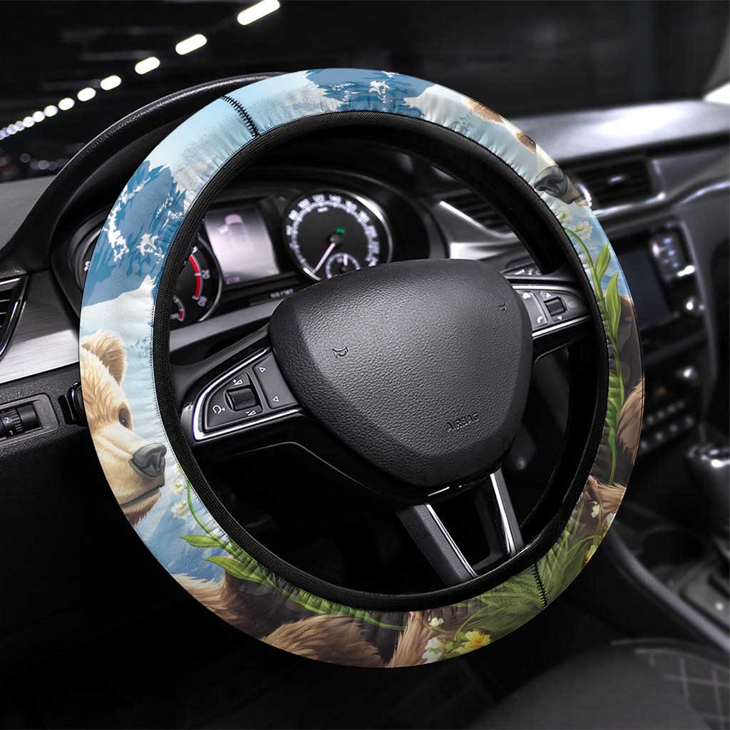 Finland Steering Wheel Cover Brown Bear With Lily Of The Valley - Wonder Print Shop