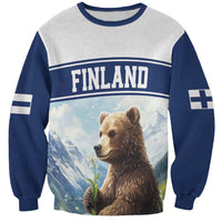 Unisex two-tone sweatshirt in navy and gray with bear & flower graphic, FINLAND print