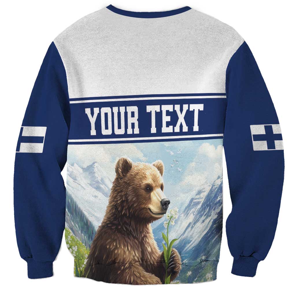 Unisex two-tone sweatshirt with bear landscape graphic and 'YOUR TEXT' on the back