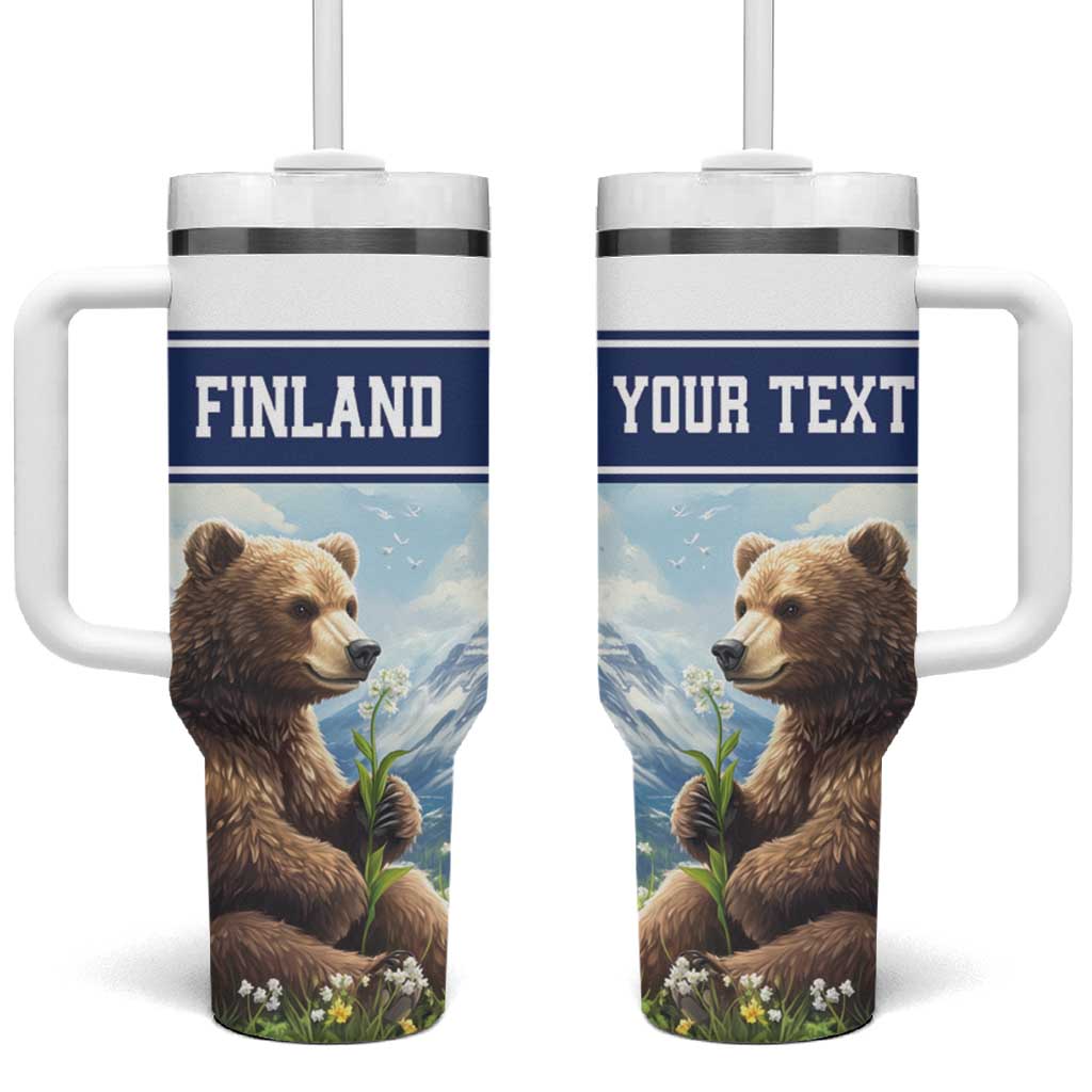 Personalized Finland Tumbler With Handle Brown Bear With Lily Of The Valley