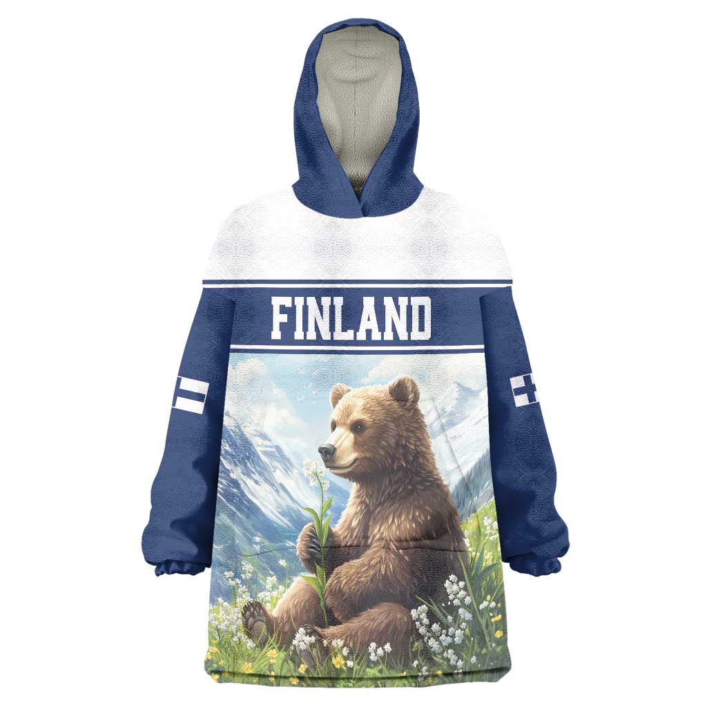 Personalized Finland Wearable Blanket Hoodie Brown Bear With Lily Of The Valley