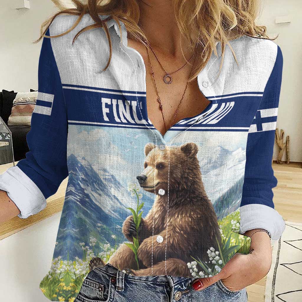 Personalized Finland Women Casual Shirt Brown Bear With Lily Of The Valley