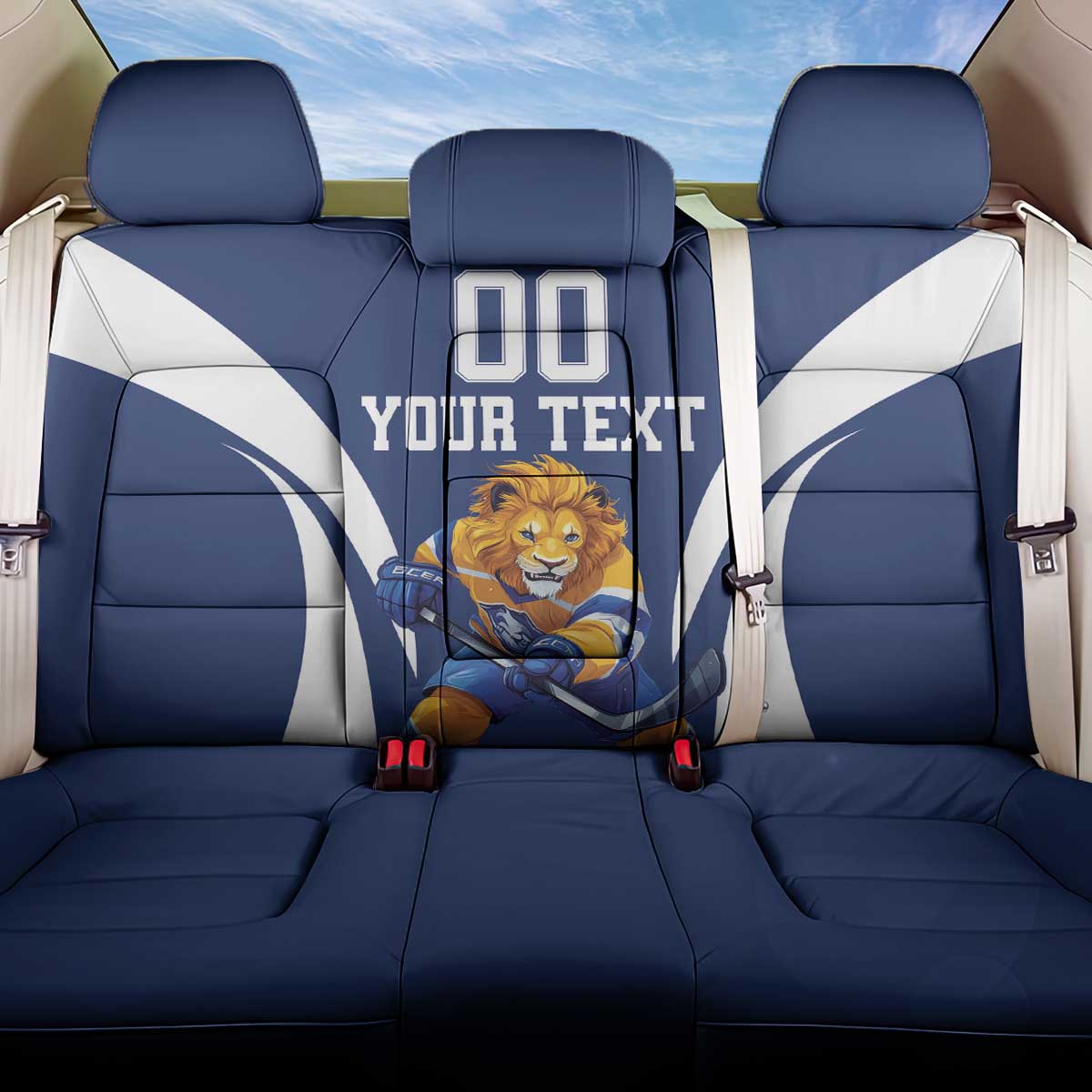 Custom Finland Hockey Back Car Seat Cover Suomi Leijonat Mascot - Wonder Print Shop