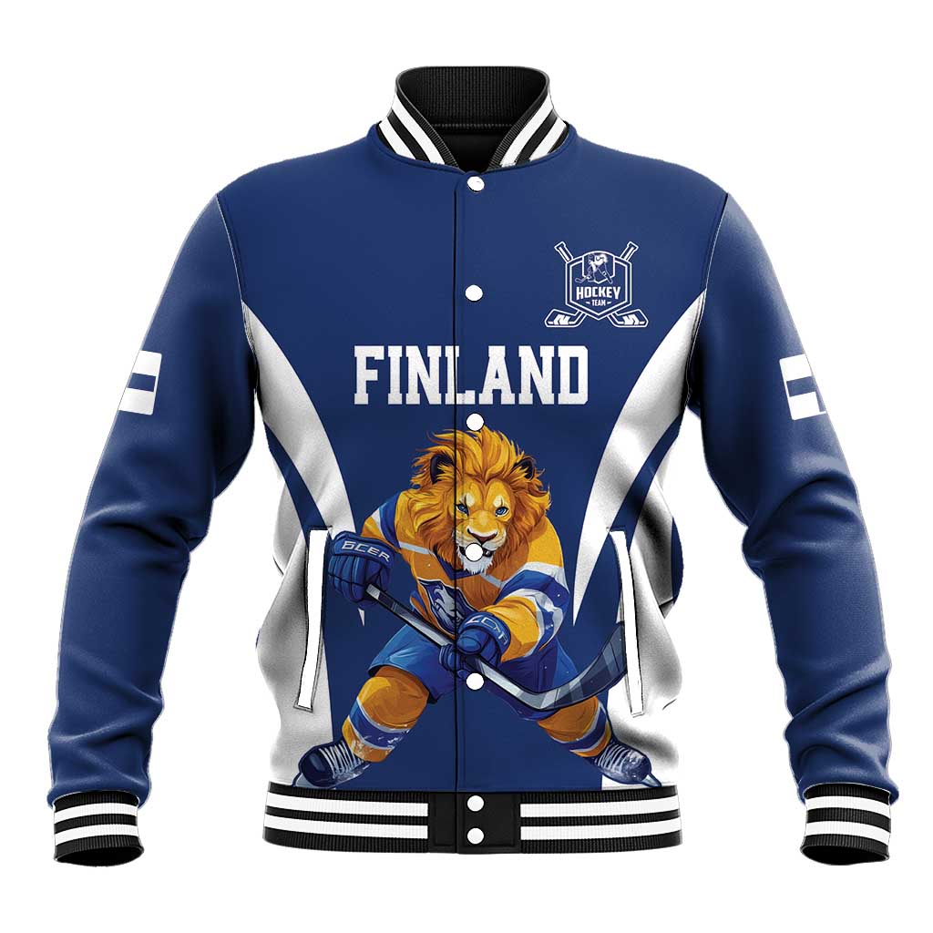 Custom Finland Hockey Baseball Jacket Suomi Leijonat Mascot - Wonder Print Shop