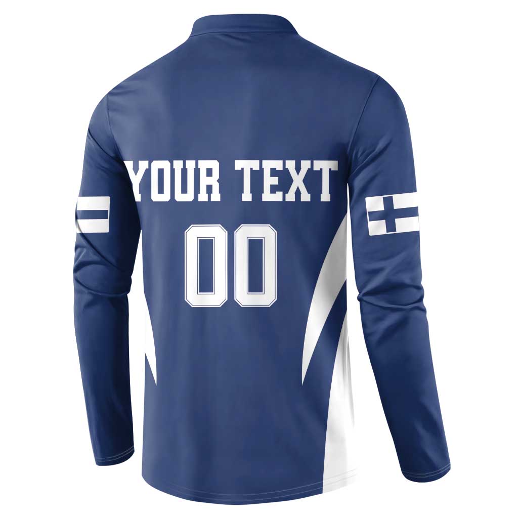 Blue hockey button-up sweatshirt back with custom text and number print