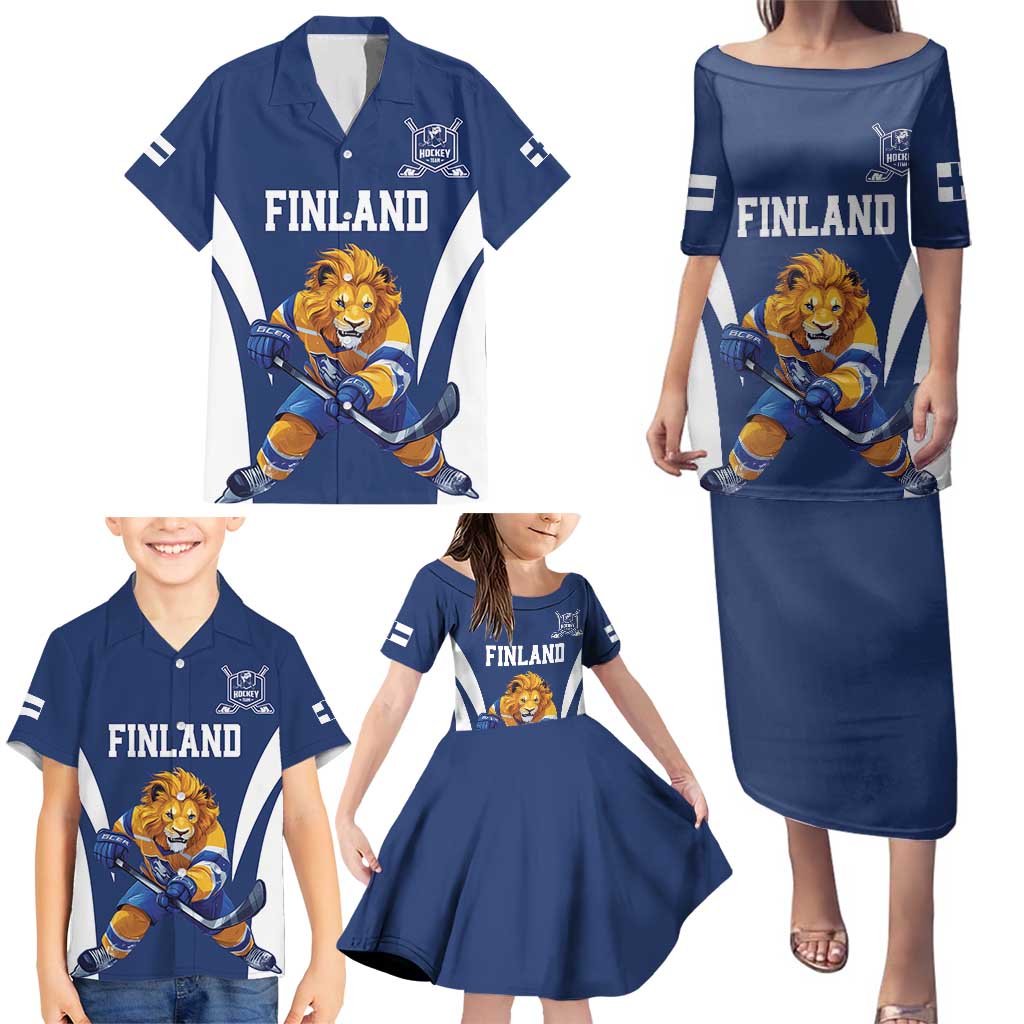 Custom Finland Hockey Family Matching Puletasi and Hawaiian Shirt Suomi Leijonat Mascot - Wonder Print Shop