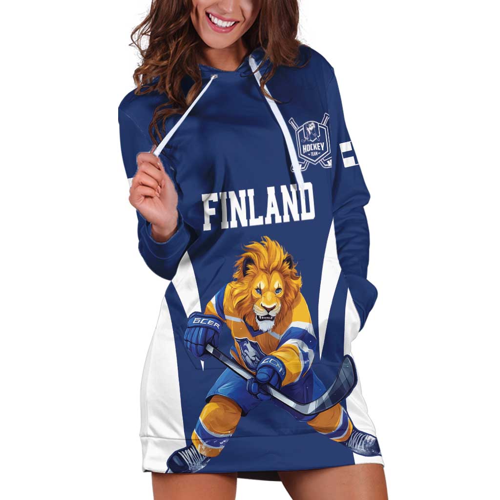 Custom Finland Hockey Hoodie Dress Suomi Leijonat Mascot - Wonder Print Shop