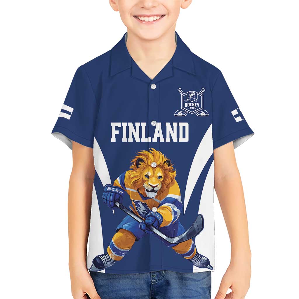 Custom Finland Hockey Kid Hawaiian Shirt Suomi Leijonat Mascot - Wonder Print Shop