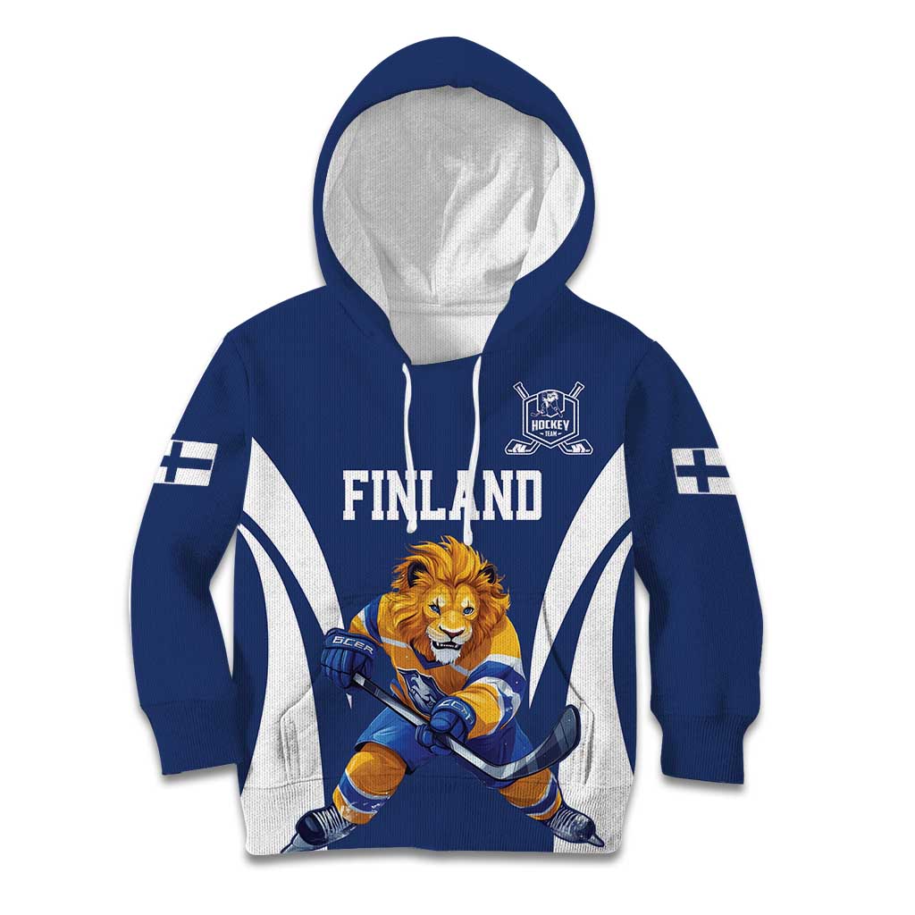 Custom Finland Hockey Kid Hoodie Suomi Leijonat Mascot - Wonder Print Shop