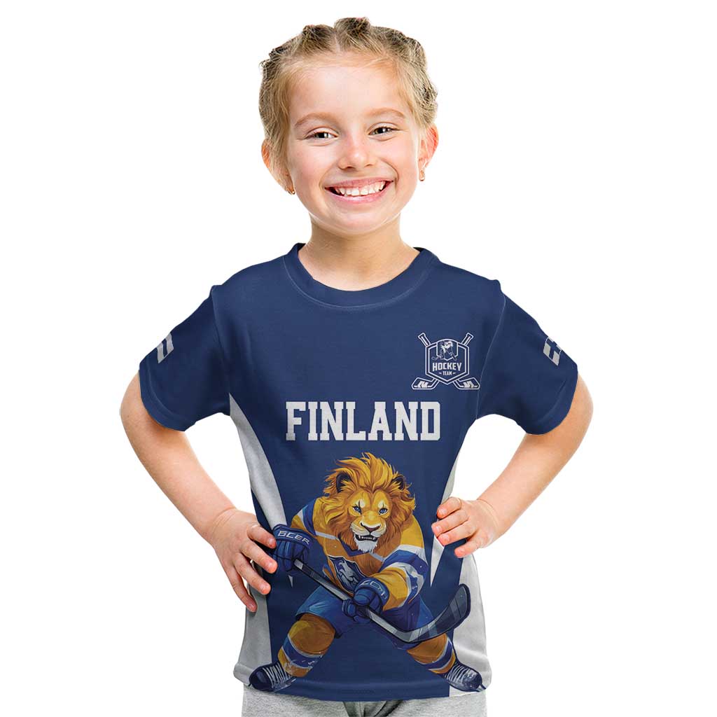 Custom Finland Hockey Kid T Shirt Suomi Leijonat Mascot - Wonder Print Shop