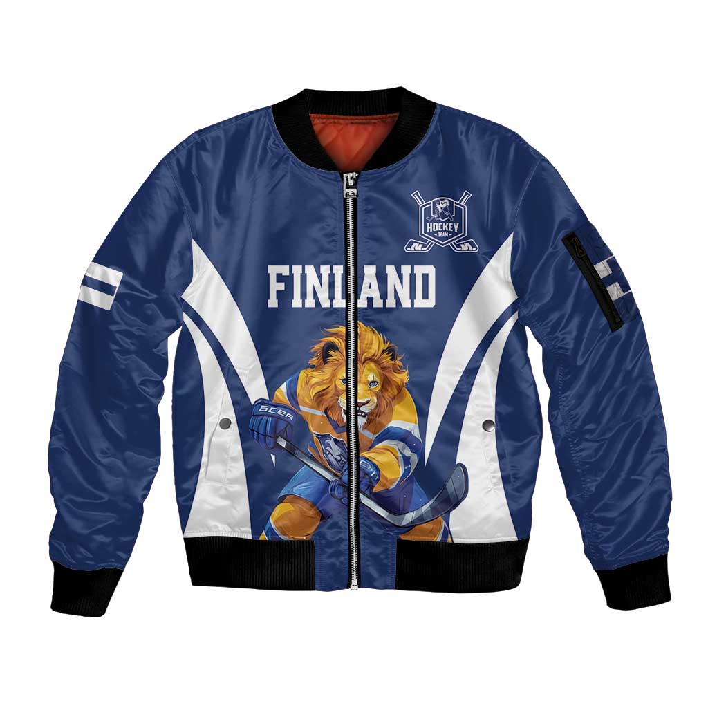 Custom Finland Hockey Sleeve Zip Bomber Jacket Suomi Leijonat Mascot